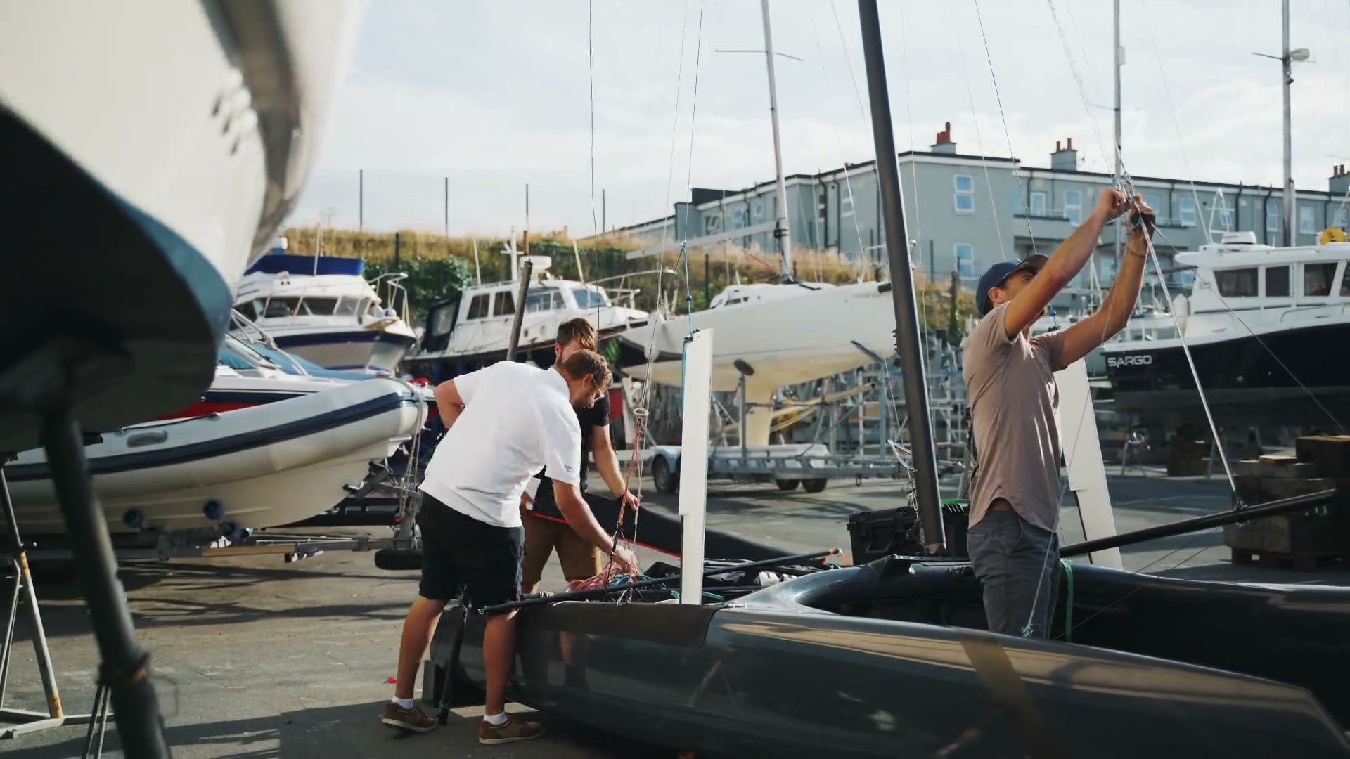 Vessels alongside in a working marina