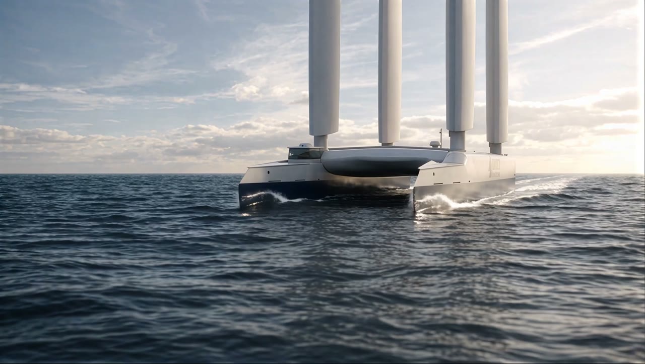 Render of a DRIFT vessel with a compute payload under way