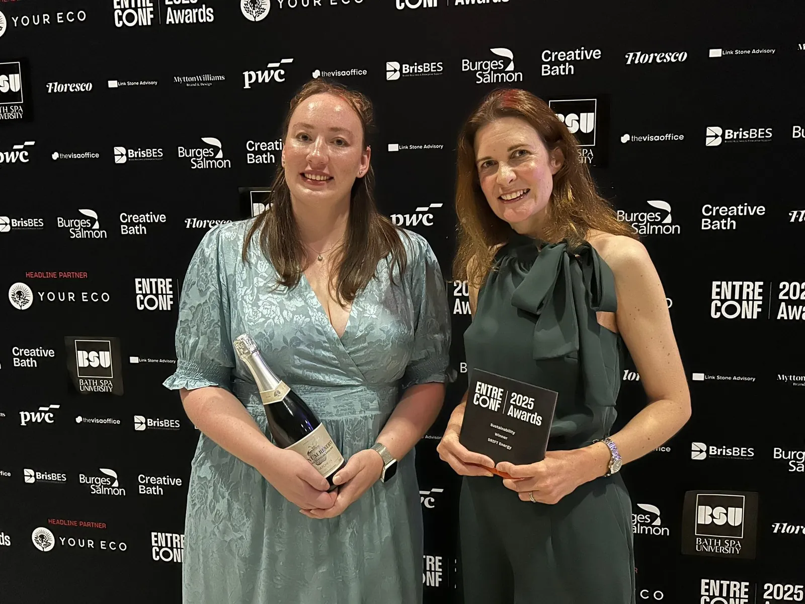 Jessica Souster (left) and Louise Bond (right) accepted the Sustainability Award on behalf of the DRIFT crew