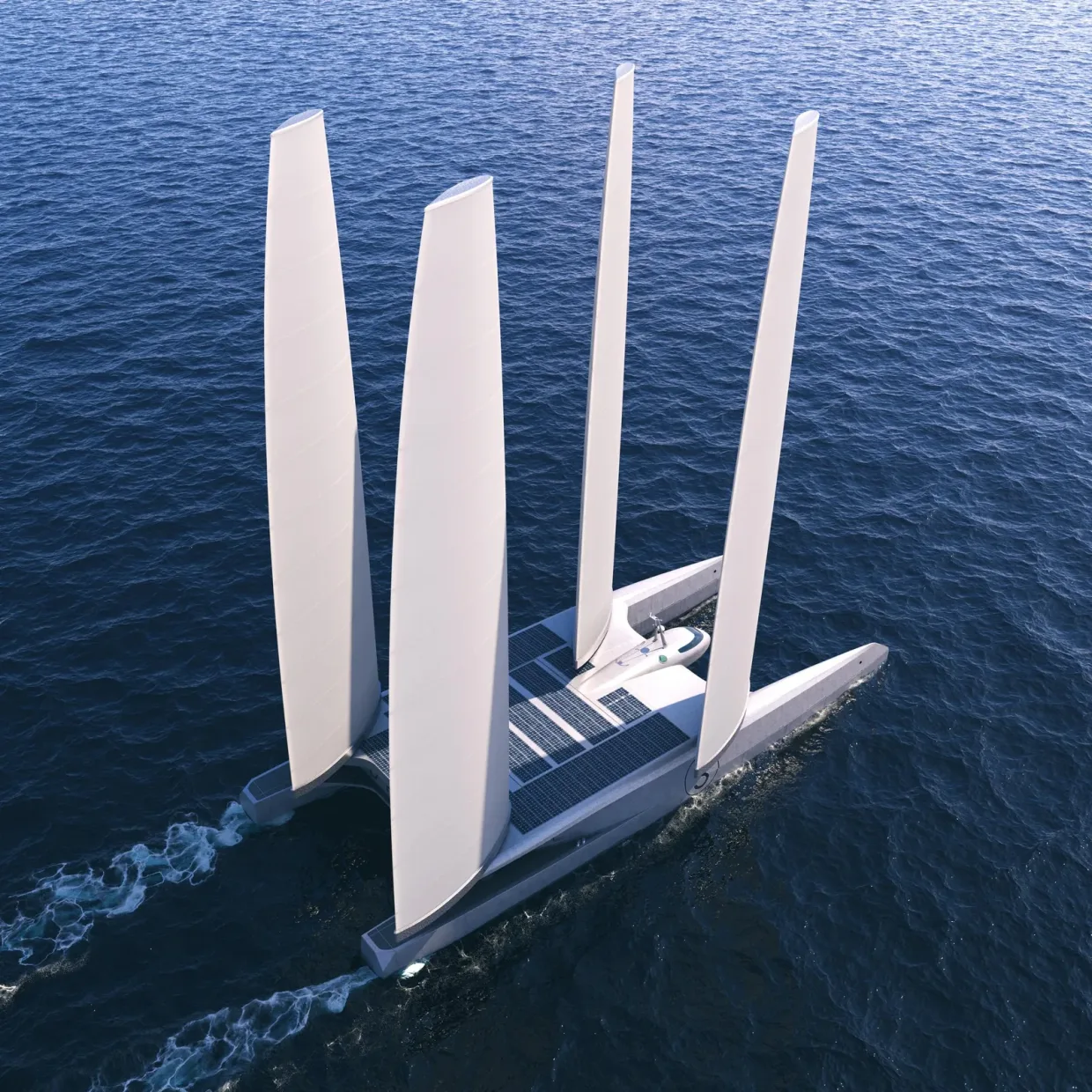 Aerial view of a DRIFT energy-harvesting ship